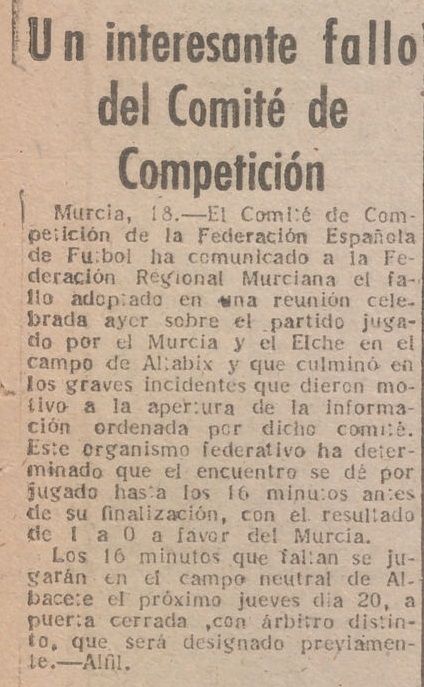 1950.04.18 (18 апреля 1950), принято решение прееиграть 16 минут матча Эльче - Мурсия.jpg